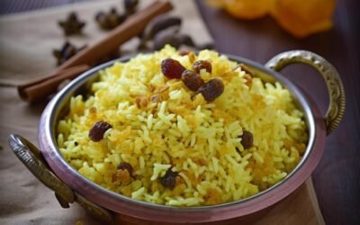 Saffron Rice with Pine Nuts and Golden Raisins