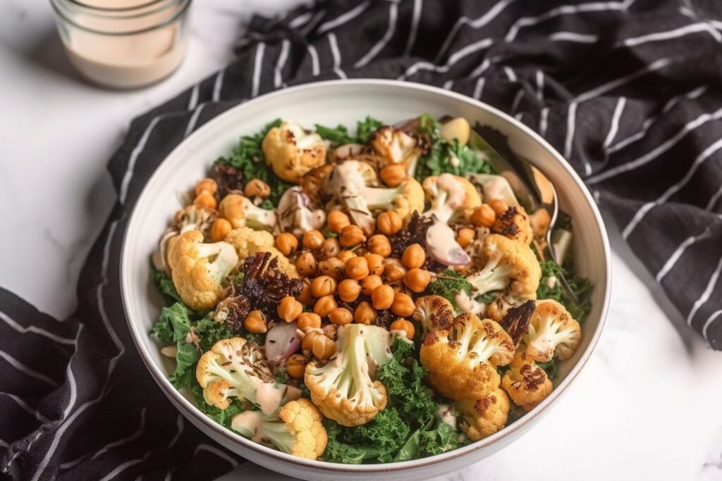 roasted cauliflower and tahini salad