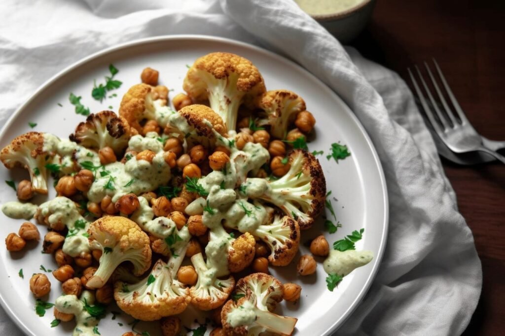 roasted cauliflower and tahini salad