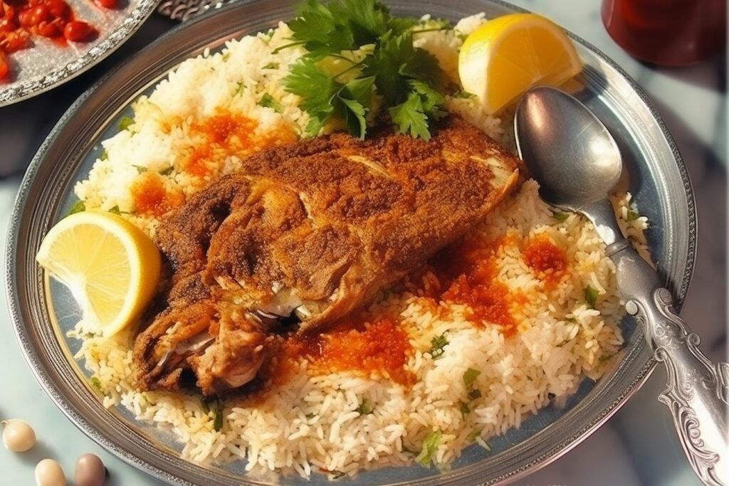 Arabic fish mutabak rice