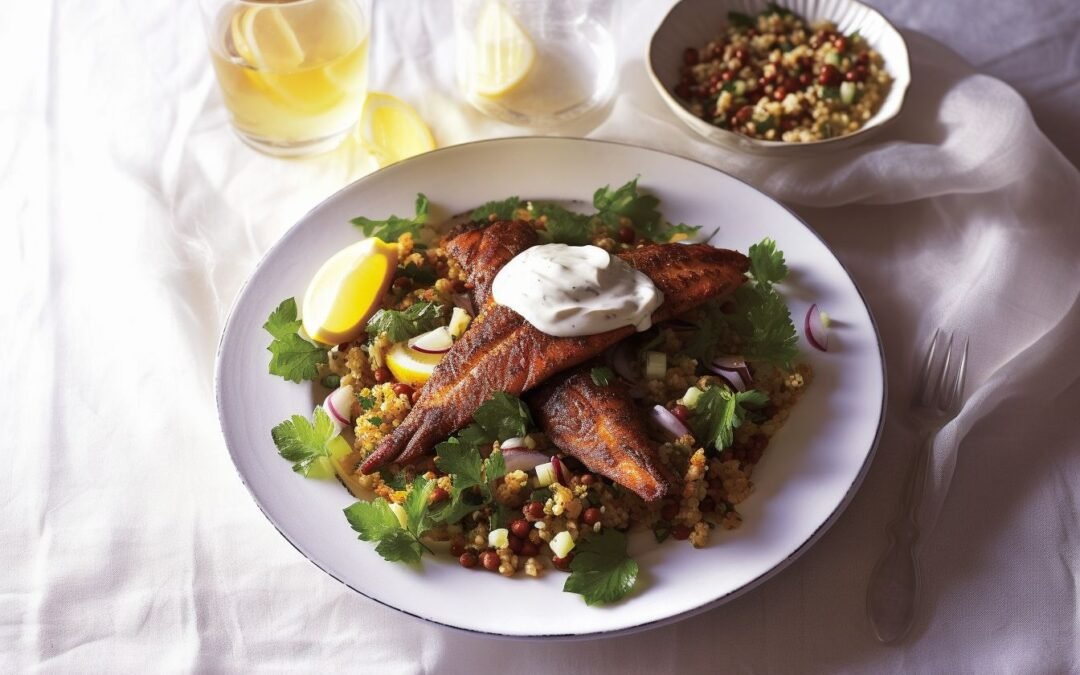 Savory Persian Fish on Lentil and Pita Salad