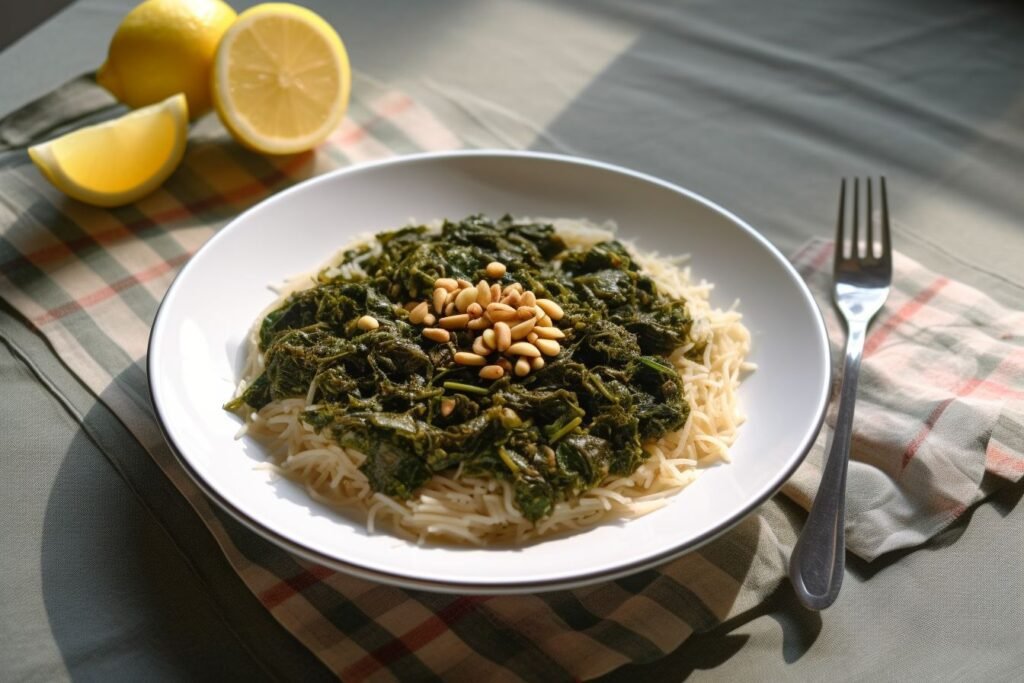 Lebanese spinach stew with rice