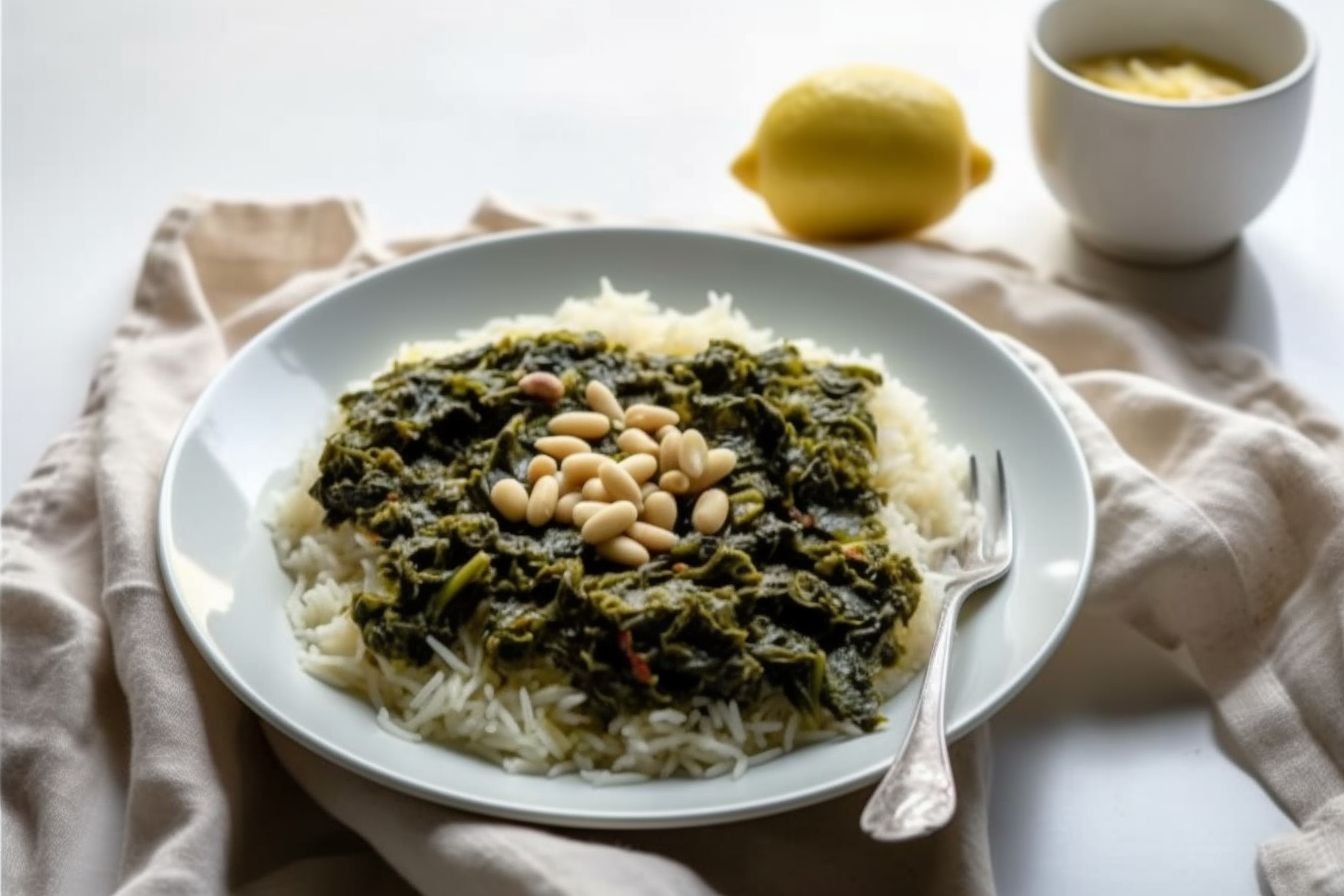 Flavorful Lebanese Spinach Stew with Rice MidEast Recipes