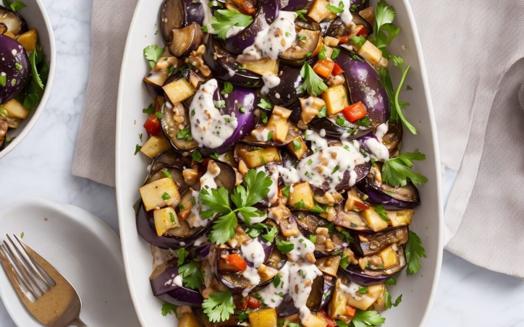 Smoky and Roasted Keto Eggplant Salad with Tahini Dressing