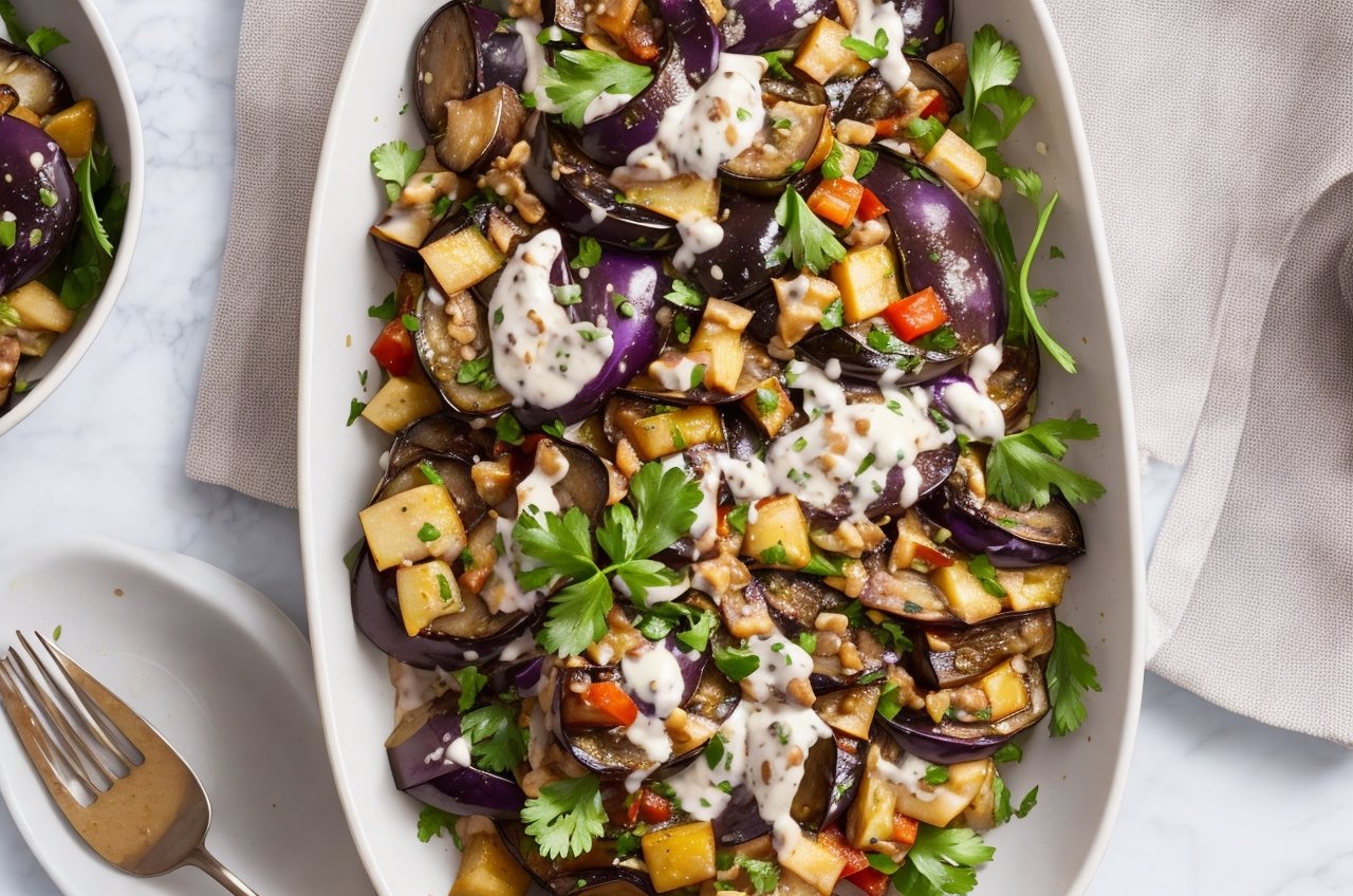 roasted eggplant salad with tahini dressing roasted eggplant salad with tahini dressing