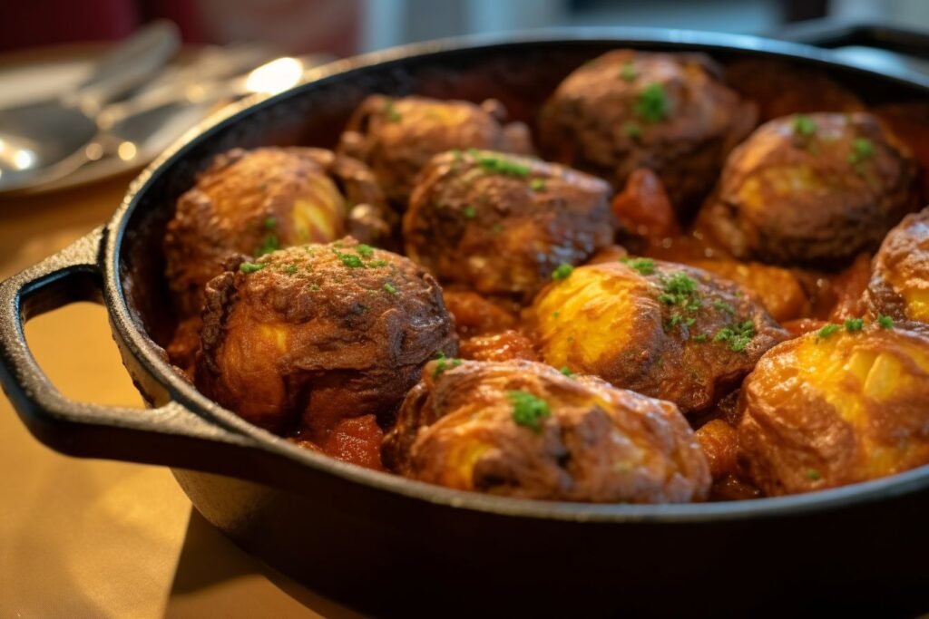 Libyan mafrum meat stuffed potatoes