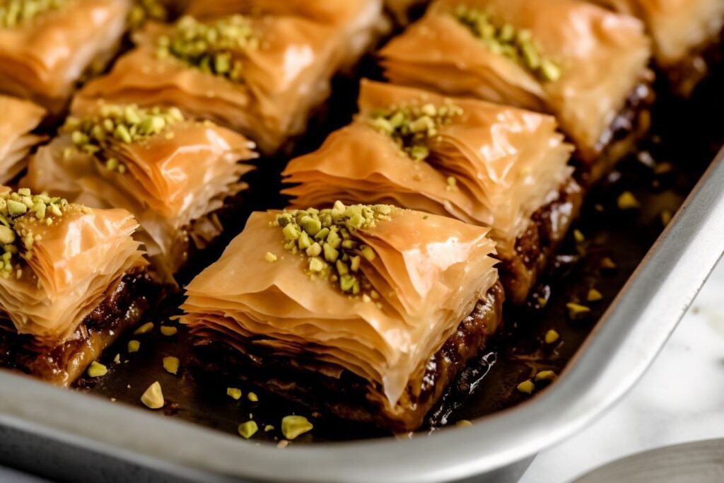 Turkish pistachio chocolate baklava
