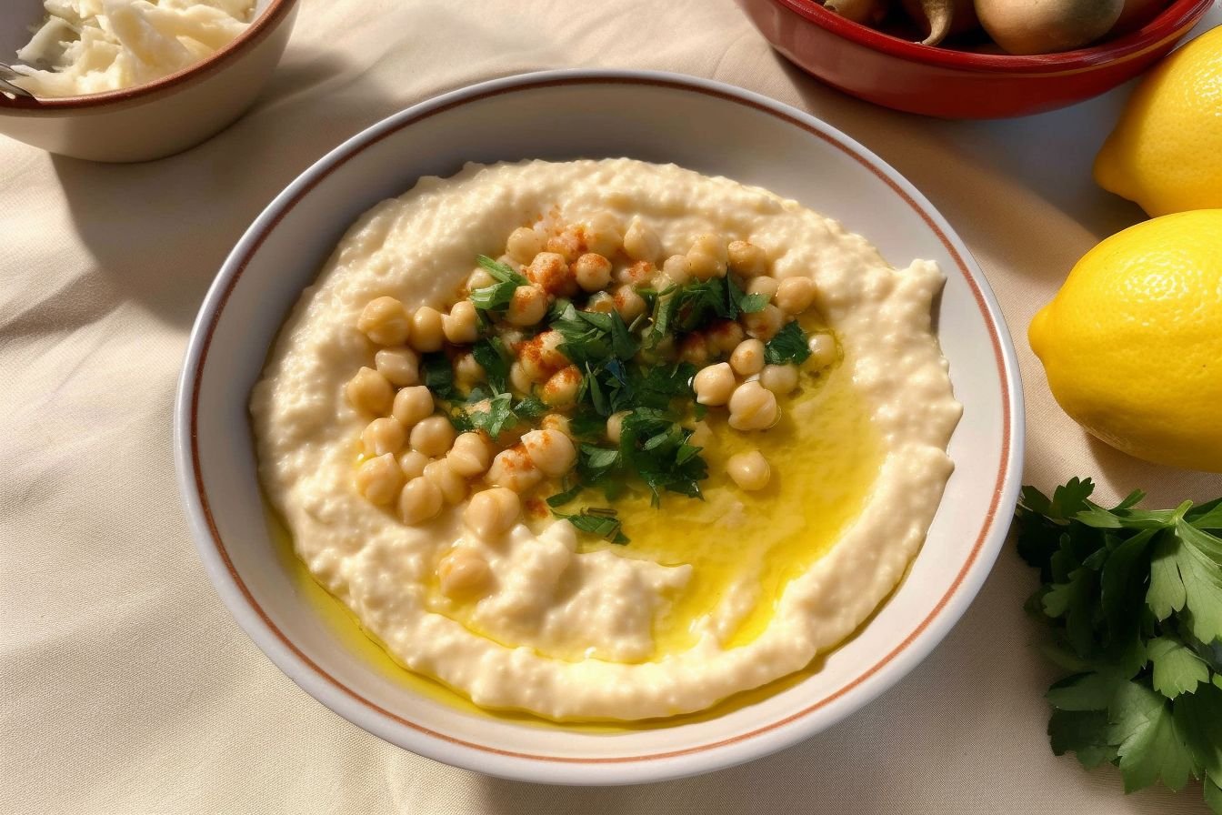 Lebanese musabaha lemon garlic chickpeas
