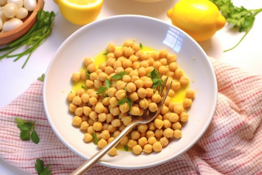 Lebanese musabaha lemon garlic chickpeas