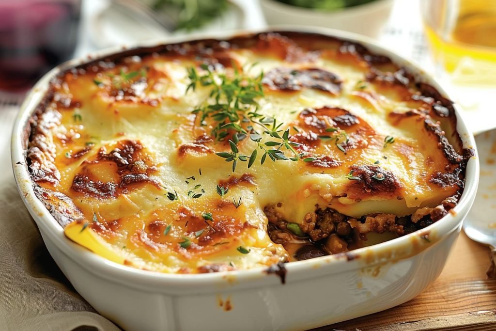 moussaka with yogurt and egg topping