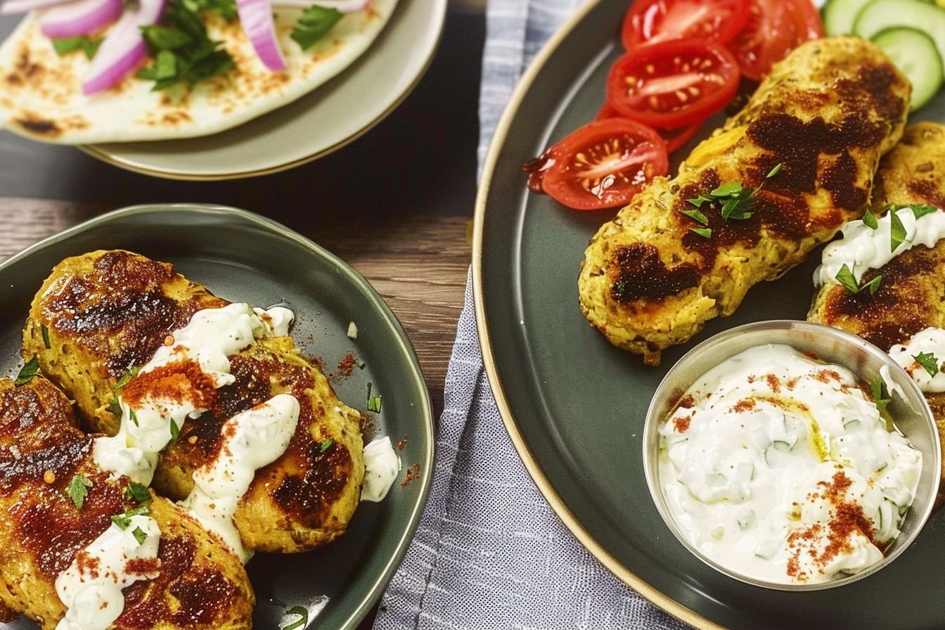 chicken kofta with tzatziki sauce chicken kofta with tzatziki sauce