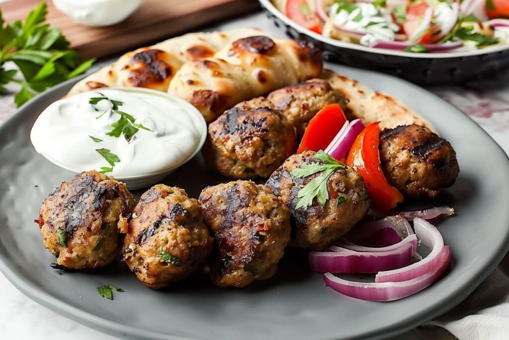 chicken kofta with yogurt sauce