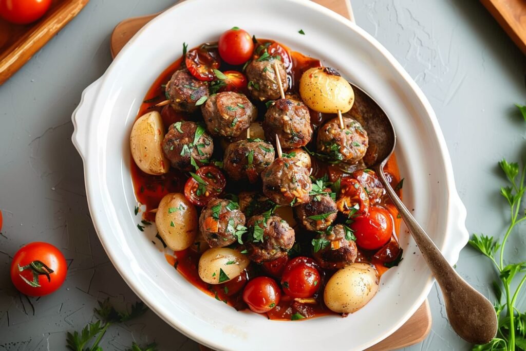 Kofta with potatoes and tomatoes