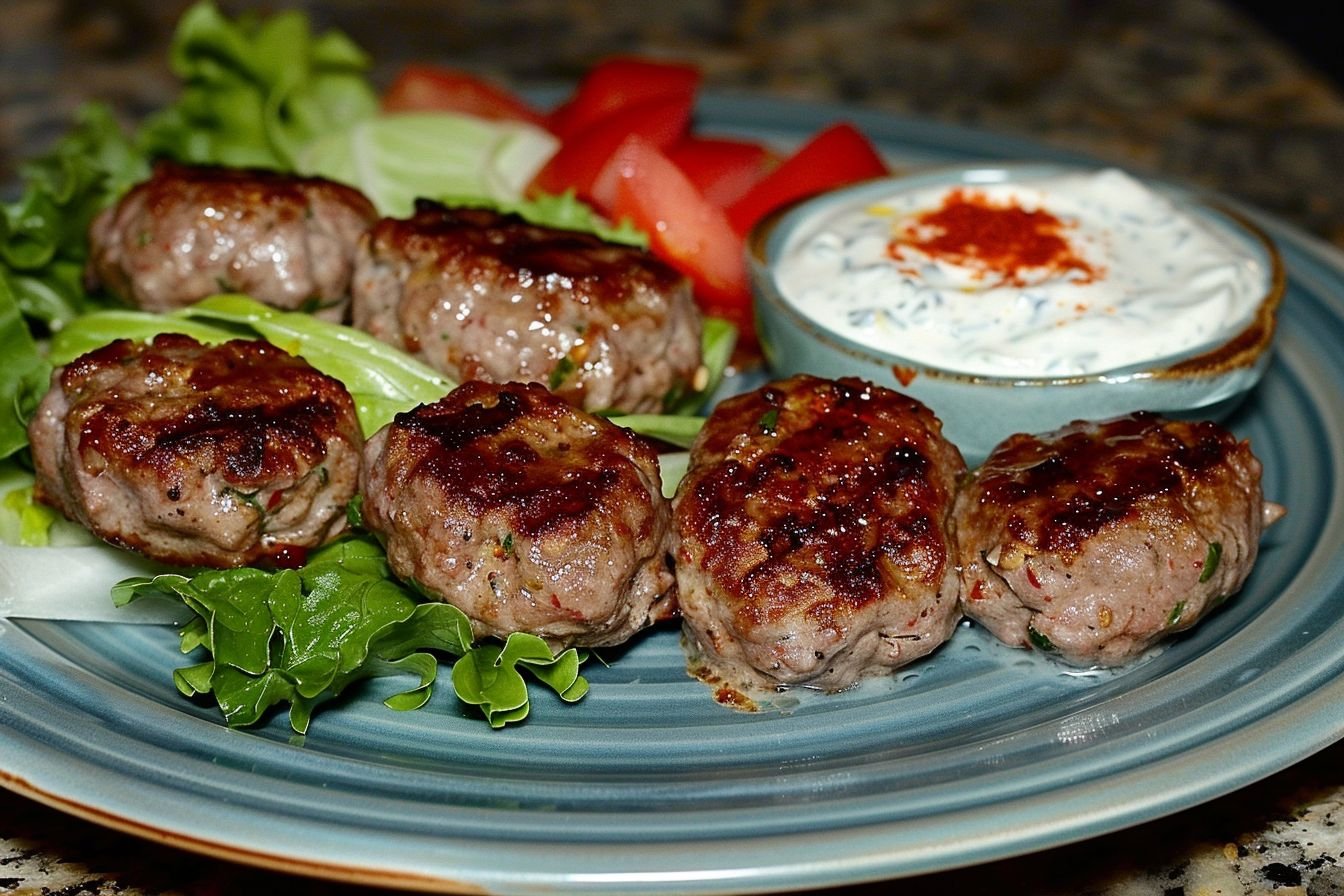 lamb kofta with garlic sauce lamb kofta with garlic sauce