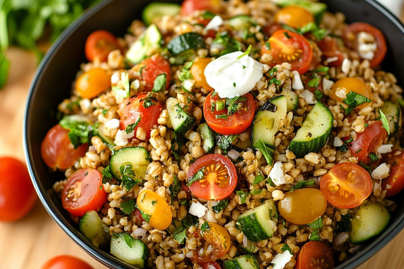 freekeh salad with tomatoes