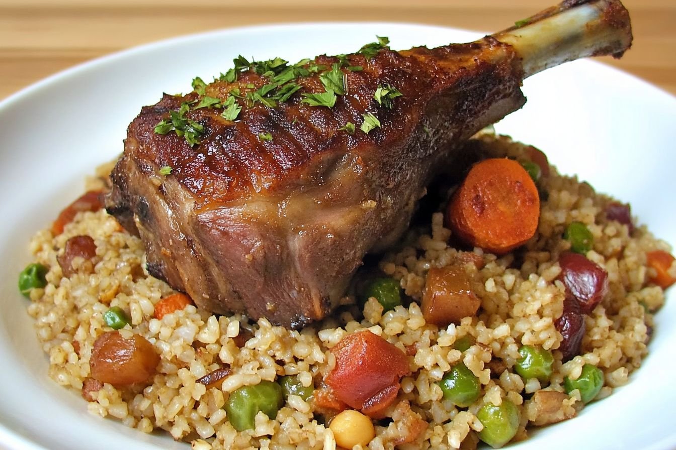 Lamb shanks with freekeh