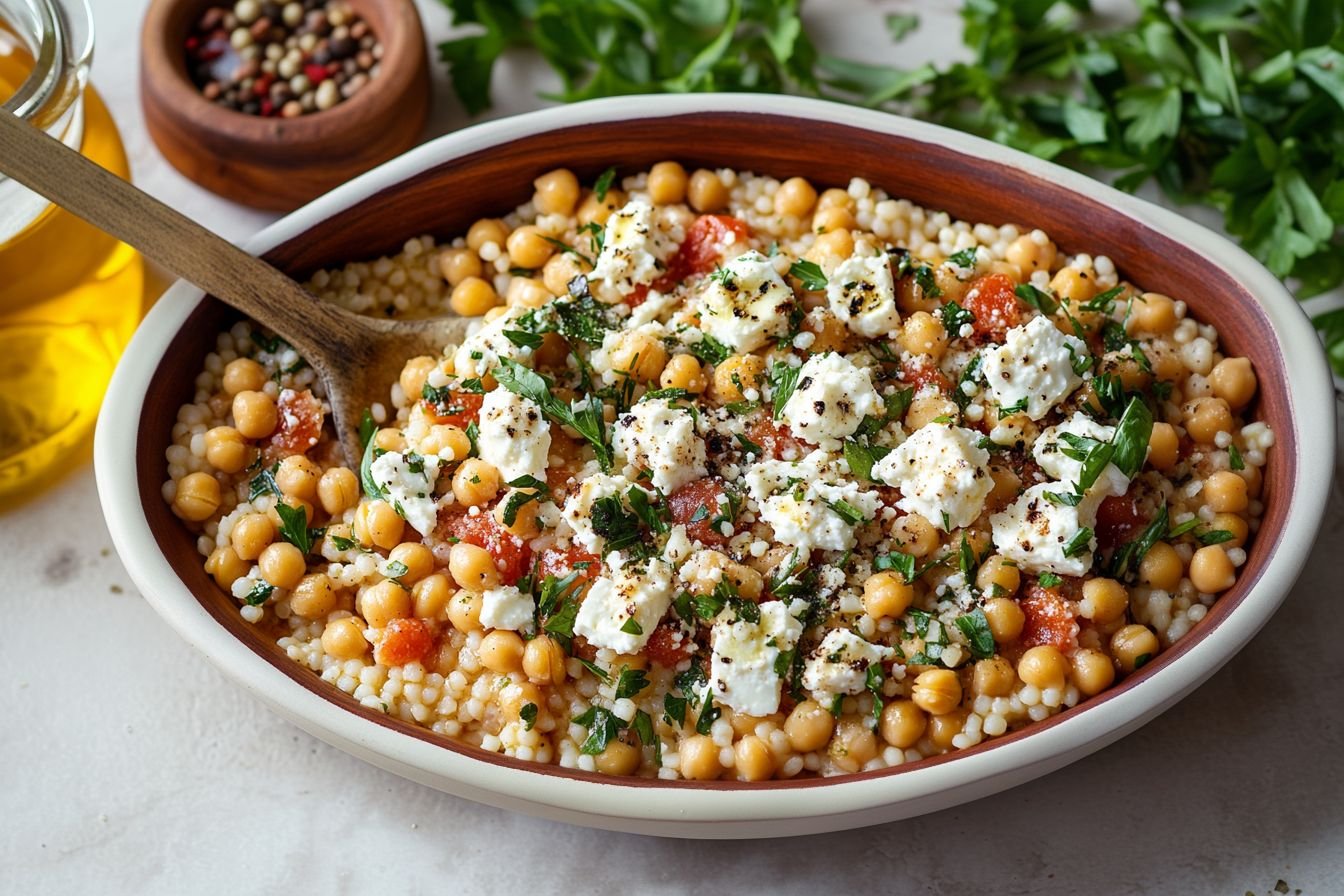 pearl couscous with creamy feta and chickpeas pearl couscous with creamy feta and chickpeas
