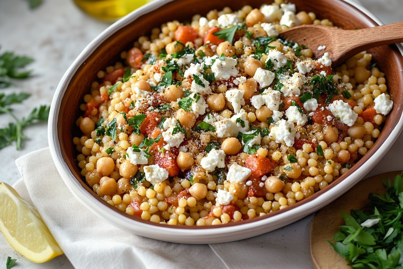 pearl couscous with feta and chickpeas pearl couscous with feta and chickpeas